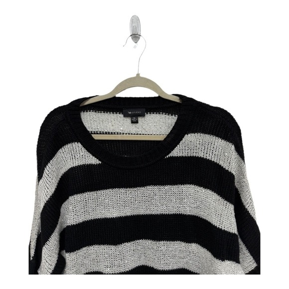 AB Studio Black White Striped Color Block Short Sleeve Sequin Sweater Size XL - Picture 2 of 6